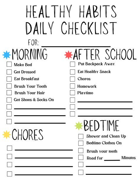 Healthy Habits Checklist, Kids Daily Routine,printable Daily Routine ...