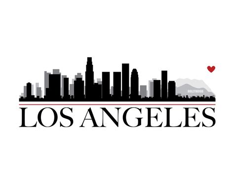 Los Angeles City Skyline With Heart DIY Printable Wall Art, Los Angeles Print, Los Angeles Wall ...