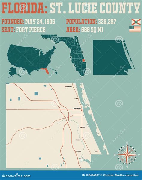 Map of St. Lucie County in Florida Stock Vector - Illustration of road ...