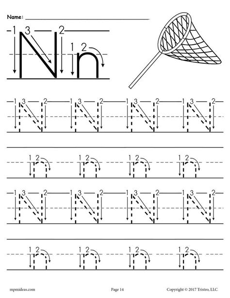 Printable Letter N Tracing Worksheet With Number and Arrow Guides! | Tracing worksheets ...