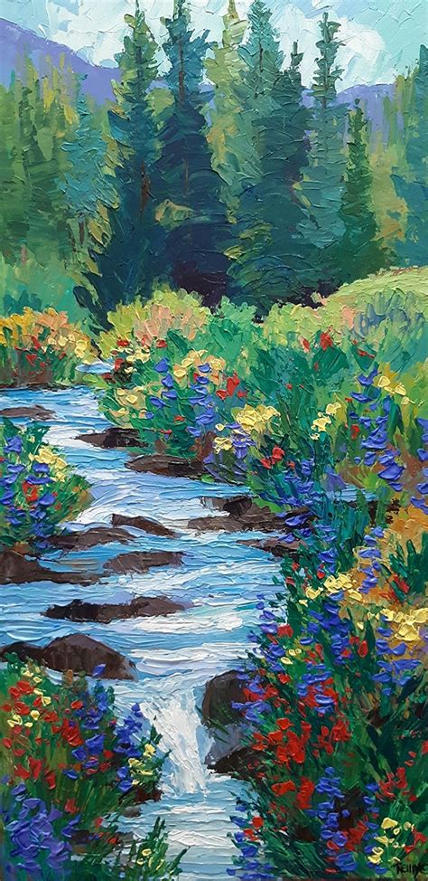 Summer On Blue Creek | Nature paintings, Landscape paintings, Landscape paintings acrylic