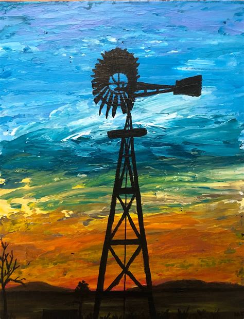 Original 11 x 14 Acrylic Windmill Painting on a | Etsy