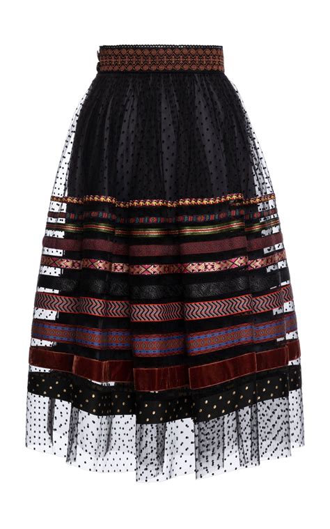 Sella Ribbon-Detailed Flocked Chiffon Midi Skirt by Lena Hoschek | Moda Operandi in 2020 | Midi ...