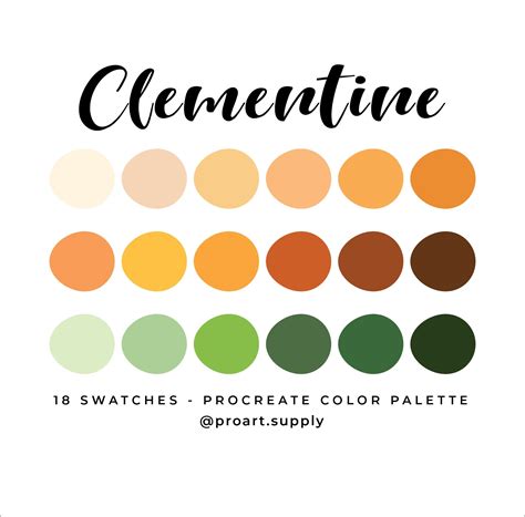 CLEMENTINE PROCREATE Color Palette Hex Codes Orange, Brown, Green for iPad Digital Illustration ...