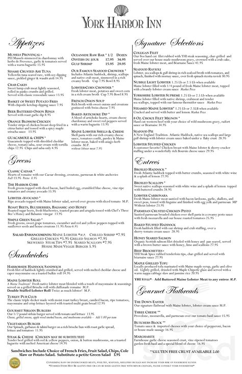 Menu for York Harbor Inn in York Harbor, ME | Sirved