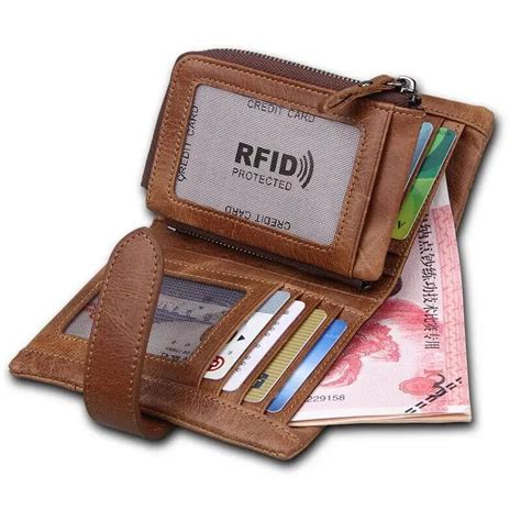 Rfid Blocking Genuine Leather Credit Card Holder Wallet with Zipper Coin Purse High Quality Mens ...