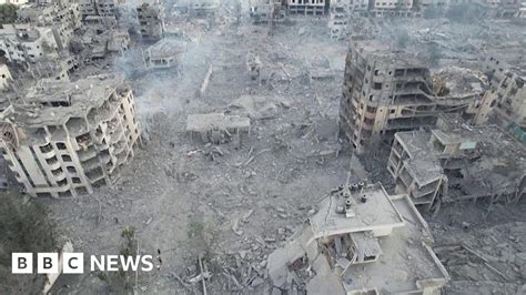 Gaza: Drone footage shows destruction after heavy bombing - BBC News