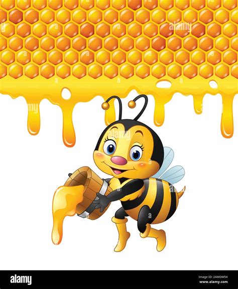 Cartoon bee with honeycomb and honey dripping Stock Vector Image & Art ...