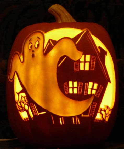 Vintage Ghost and Haunted House pattern by stoneykins.com I carved on a foam pumpki… | Pumpkin ...