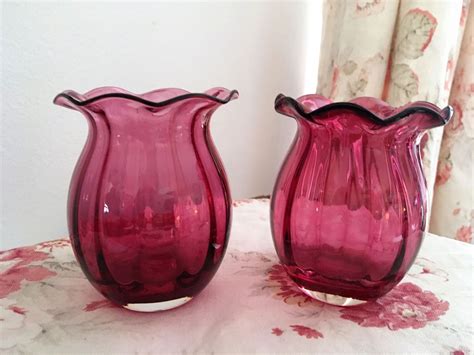 Pair of Vintage Hand Blown Cranberry Glass Panelled Vases with | Etsy | Cranberry glass ...