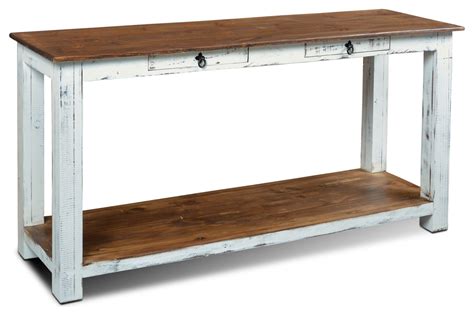 Rustic Solid Wood Distressed White 2-Drawer Sofa Table/Console - French Country - Console Tables ...