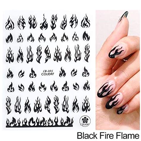 Flame Nail Stickers, 4 Sheets Flame Nail Decals 3D Holographic Fire ...