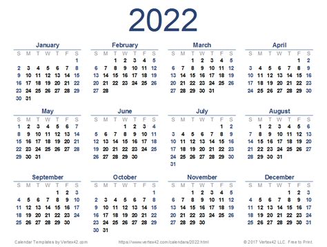 2022 Calendar Templates and Images