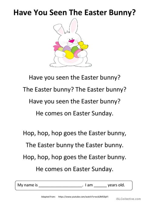 The Easter Bunny song and nursery rh…: English ESL worksheets pdf & doc