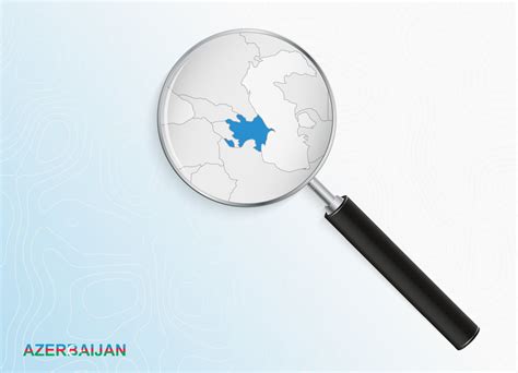 Magnifier with map of Azerbaijan on abstract topographic background ...