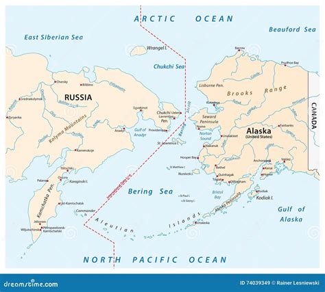 Map of the Bering Strait between Russia and Alaska Stock Illustration ...