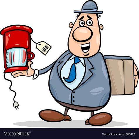 Salesman with coffee maker cartoon Royalty Free Vector Image