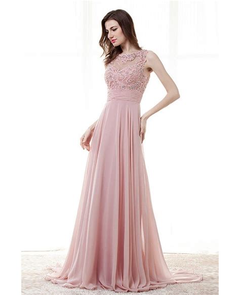 Light Pink A Line Long Prom Dress With Lace Beading Top #H76057 ...