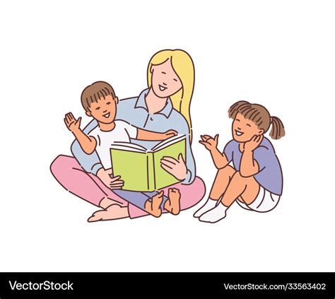 Nanny playing with children sketch cartoon Vector Image