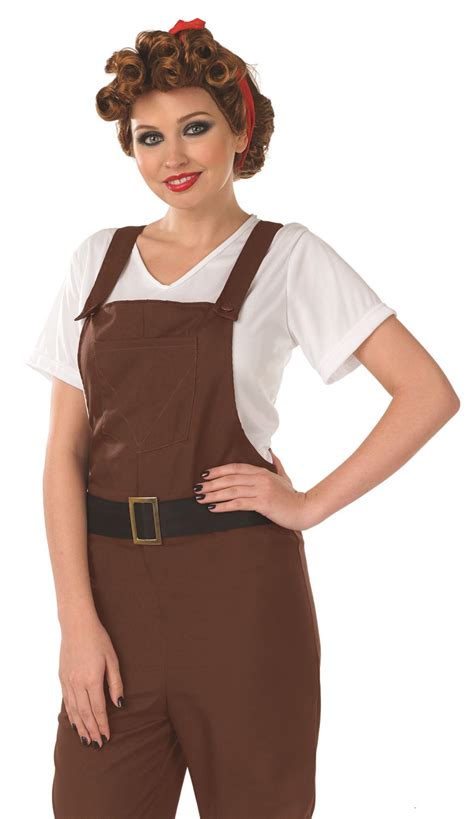 Ladies WW2 Costume Land Girl World Army 1940s Fancy Dress Costume Size ...