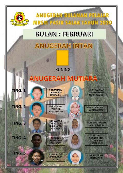 ANUGERAH BULANAN PELAJAR MRSM PASIR SALAK : FEBRUARI 2020. ~ Unit Perkhidmatan Bimbingan ...