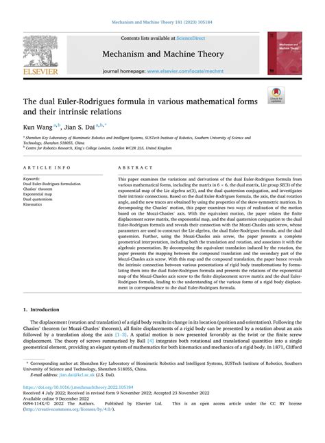 (PDF) The dual Euler-Rodrigues formula in various mathematical forms ...