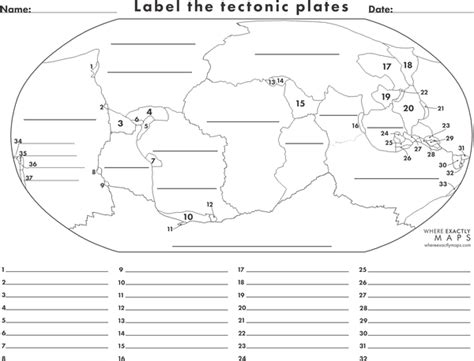 Tectonic plates map worksheet – Where Exactly Maps