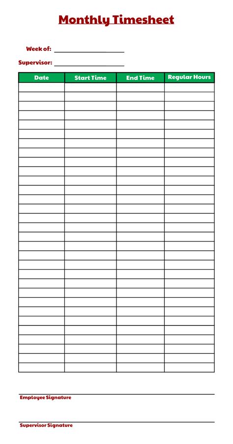 10 Best Printable Monthly Time Sheets | Time sheet printable, Templates ...