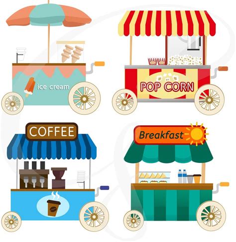 Ice Cream Cart Clipart, Popcorn Cart Clipart, Coffee Stand Clipart ...