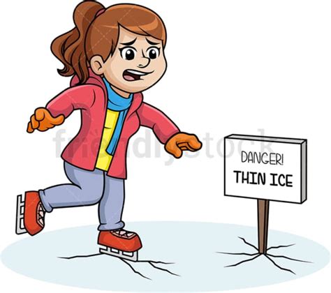 Woman Skating On Thin Ice Cartoon Clipart Vector - FriendlyStock