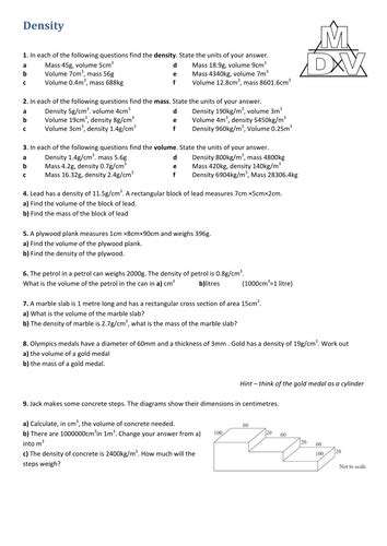 Density - worksheet | Teaching Resources