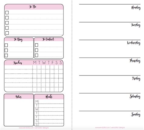 Free Planner Inserts - Week on a Page with Trackers | Wendaful Planning