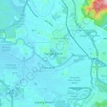 Sungai Buloh topographic map, elevation, relief