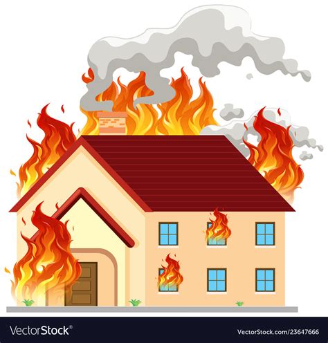 Isolated modern house on fire Royalty Free Vector Image