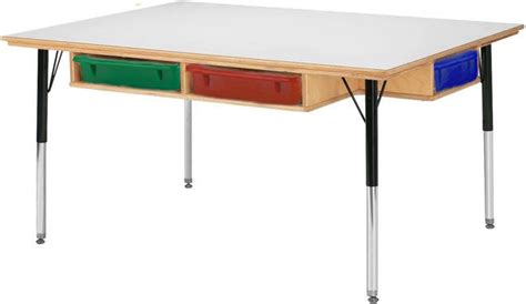 Classroom Activity Table with Colored Paper Storage in 2021 | Paper storage, Craft tables with ...