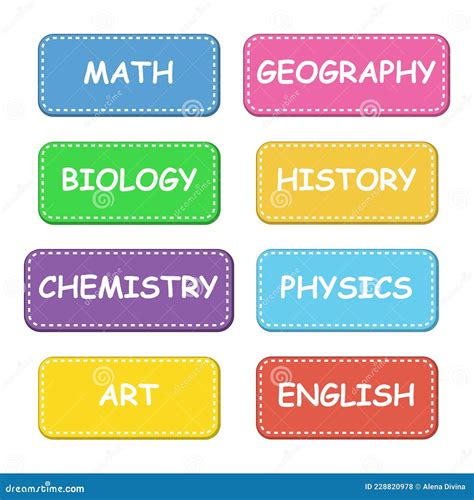 School Subject Labels3 stock vector. Illustration of back - 228820978