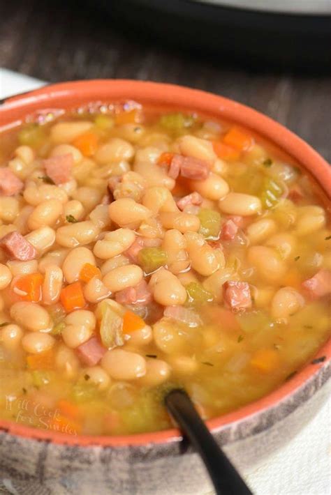 This soup is made in an Instant Pot with leftover ham, navy beans, and a simple combination of v ...