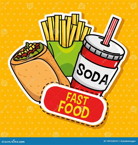 Fast food stickers pop art stock vector. Illustration of patch - 109163010