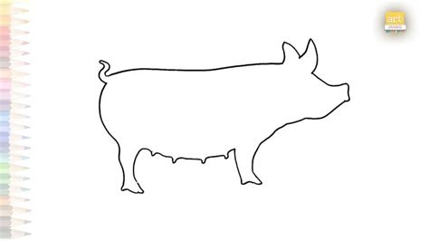 the outline of a pig is shown in black and white, with colored pencils ...