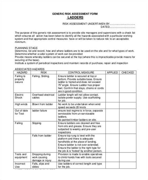 Blank Risk Assessment Form Word