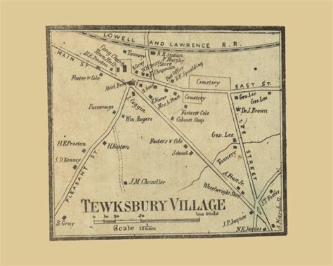 Tewksbury Village, Tewksbury Massachusetts 1856 Old Town Map Custom Print - Middlesex Co. - OLD MAPS