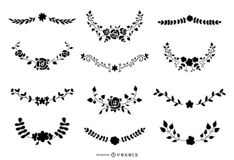 Floral Ornament Silhouette Vector Set Vector Download