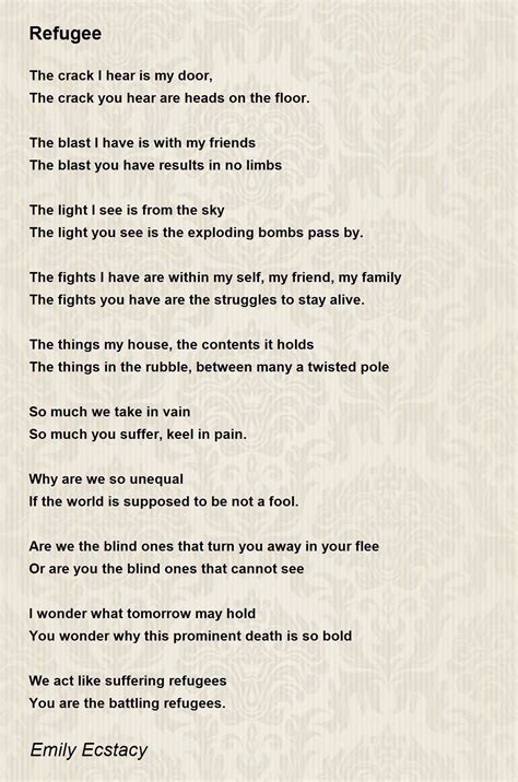 Refugee - Refugee Poem by Emily Ecstacy