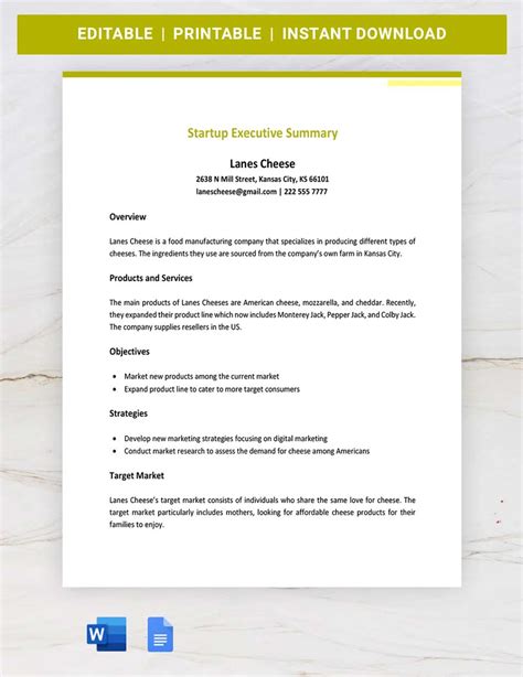 Executive Summary Template Google Docs