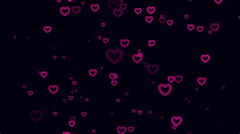 Pink heart particle motion background. Faded wallpaper animation with black color. Flying bubble ...