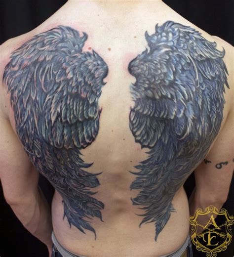 Black Raven Wings Full-Back Tattoo Design for Men by Sean Ambrose