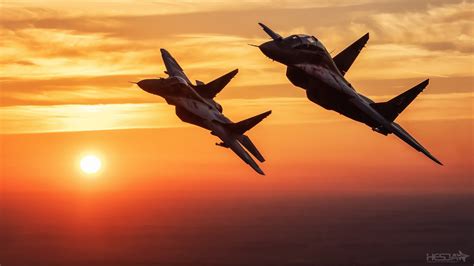 #Sunset The sky #Clouds #Fighter The MiG-29 Polish air force HESJA Air ...