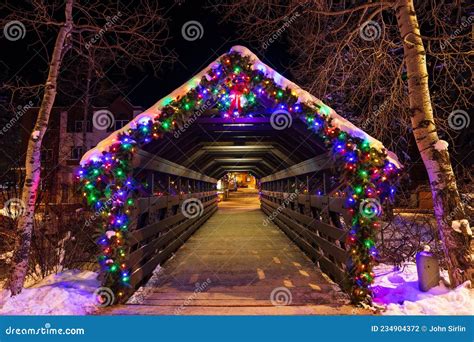 Christmas Lights on the Covered Bridge in Vail, Colorado Editorial ...