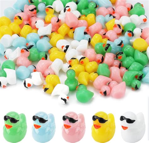 KINBOM 100PCS Mini Resin Duck, Cute Mini Resin Ducks with Sunglasses ...