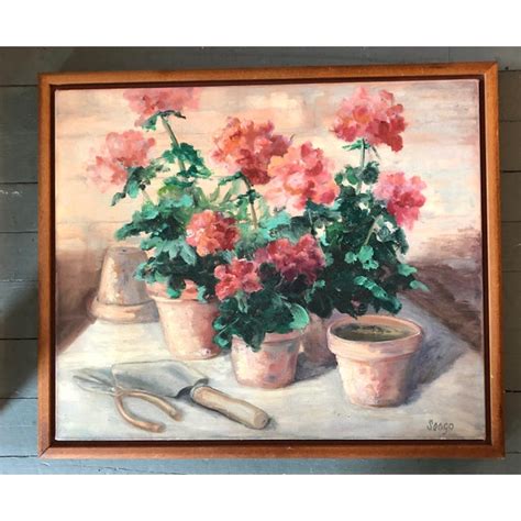 Vintage Original Still Life Painting With Geraniums Signed | Chairish